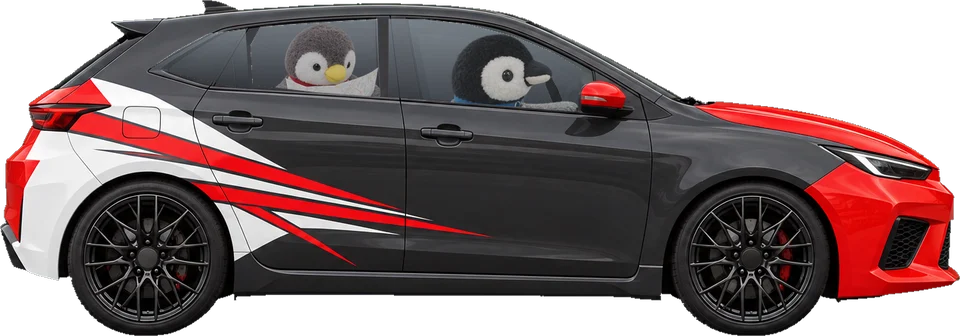 The Redberry, side on, with Slate at the wheel and Pico beside