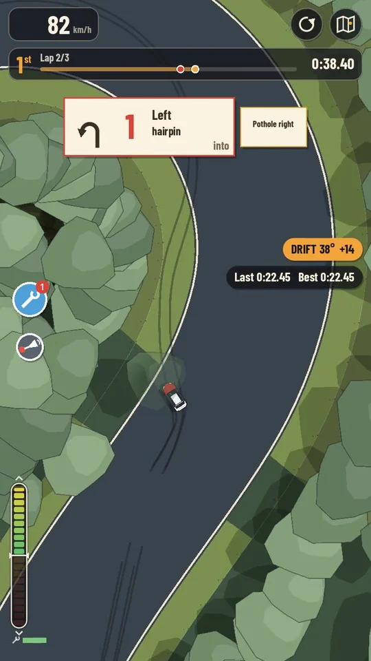 Left 1, hairpin: drift it